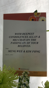 Flower Tribute from Meng Wee & Kim Fong to Allan Wong and Mei Chan