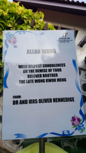FLower Tribute from Dr and Mrs Oliver Hennedige to Allan Wong