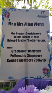 Flower Tribute from Graduates Christian Fellowship Singapore Council Members 2015/2016 to Mr and Mrs Allan Wong