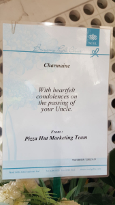 Flower Tribute from Pizza Hut Marketing Team to Charmaine